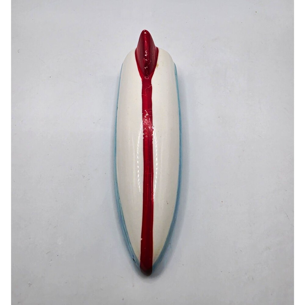 Ceramic Surfboard Salt Pepper Shaker Red White Blue Beach Surf Decor Single